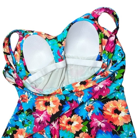 Azul by Maxine of Hollywood One Piece Swimsuit Tropical Hawaiian Flowers Plus 26 - Picture 4 of 6